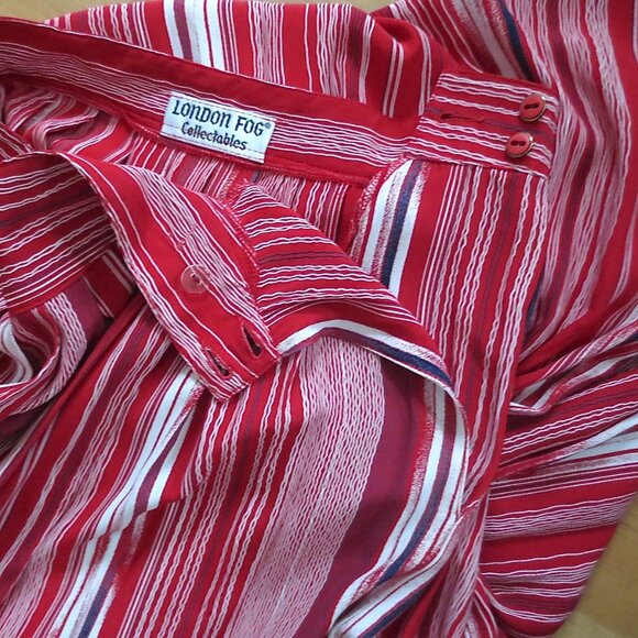 London Fog Vintage Red White Blue Candy Stripe Abstract Long Skirt with Pockets - Picture 7 of 7